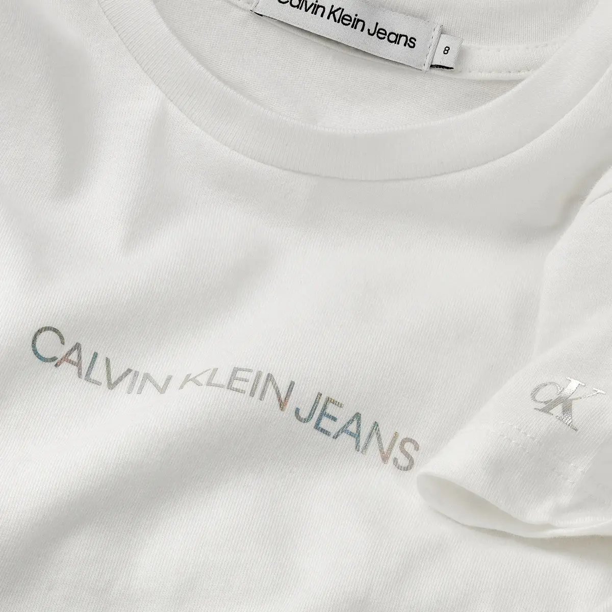 Calvin Klein METALLIC CHEST LOGO Kadın Beyaz T-Shirt