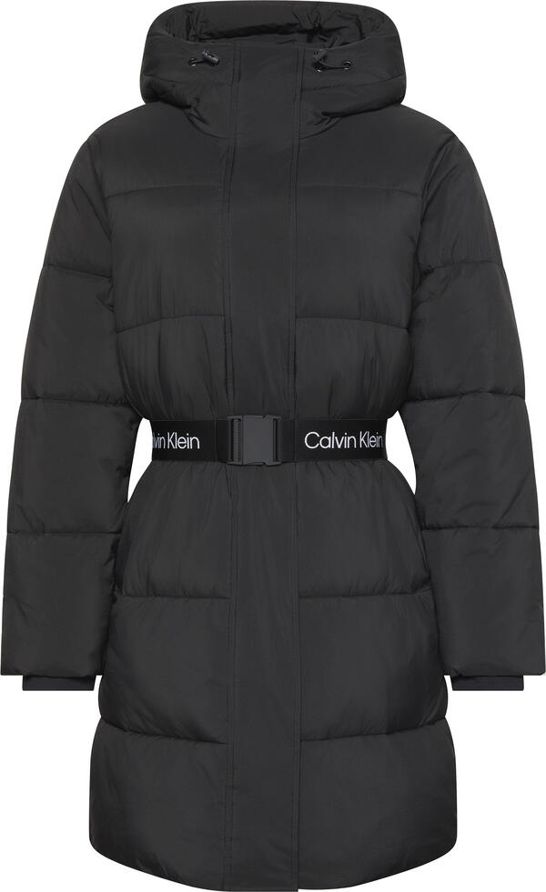 Calvin Klein BELTED MIDWEIGHT LONG PUFFER Siyah Kadın Mont
