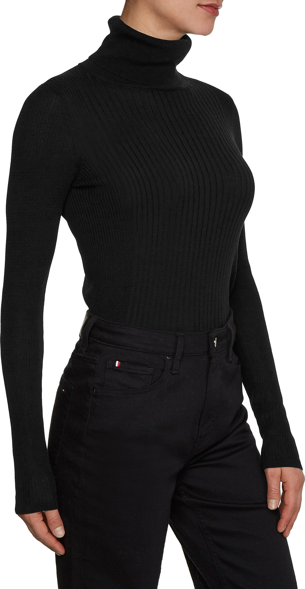 Tommy Hilfiger LYOCELL SILK ROLL-NK Kadın Siyah Kazak