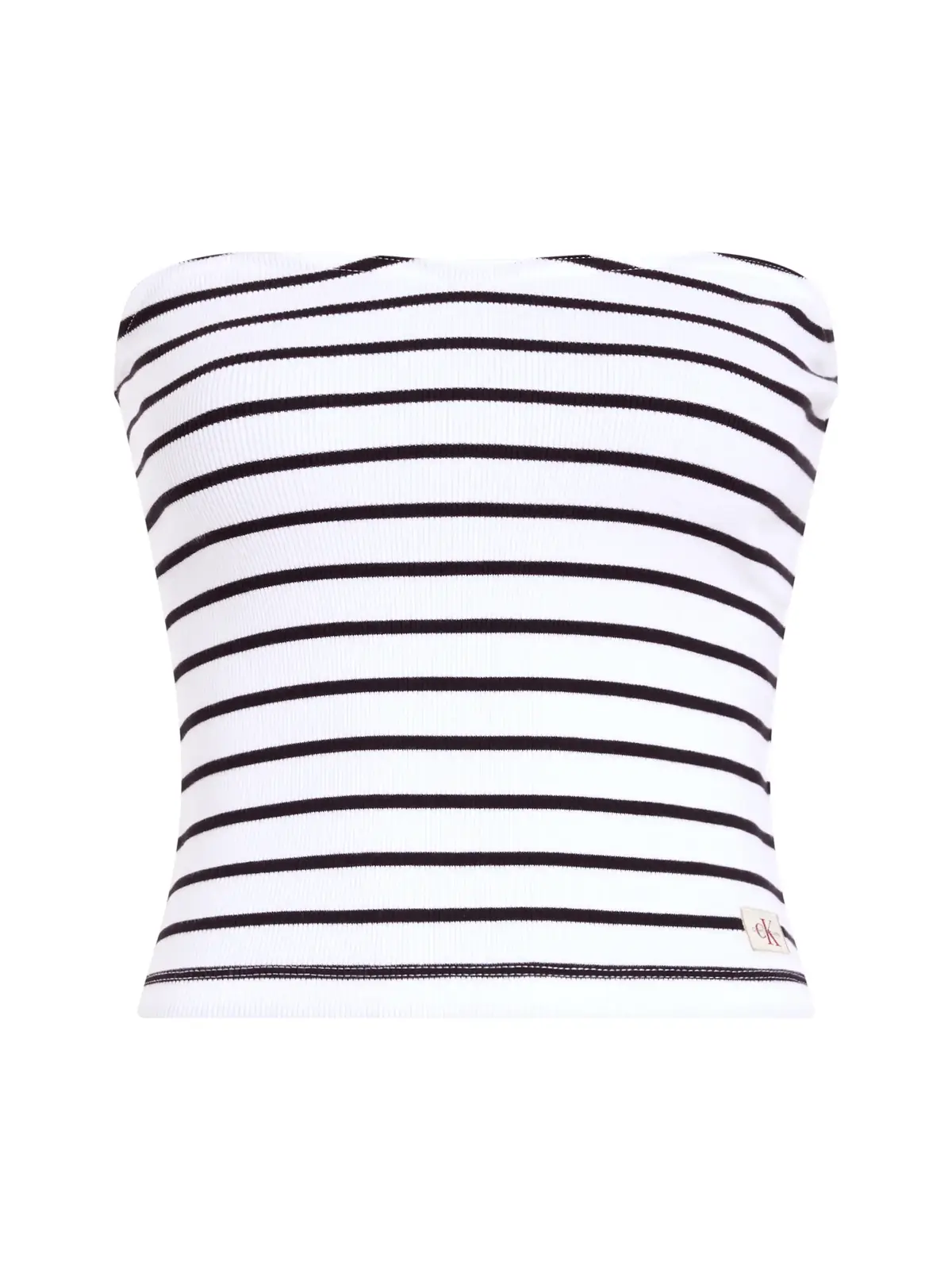 Calvin Klein WOVEN LABEL RIB SLEE Siyah-Beyaz Kadın Bluz