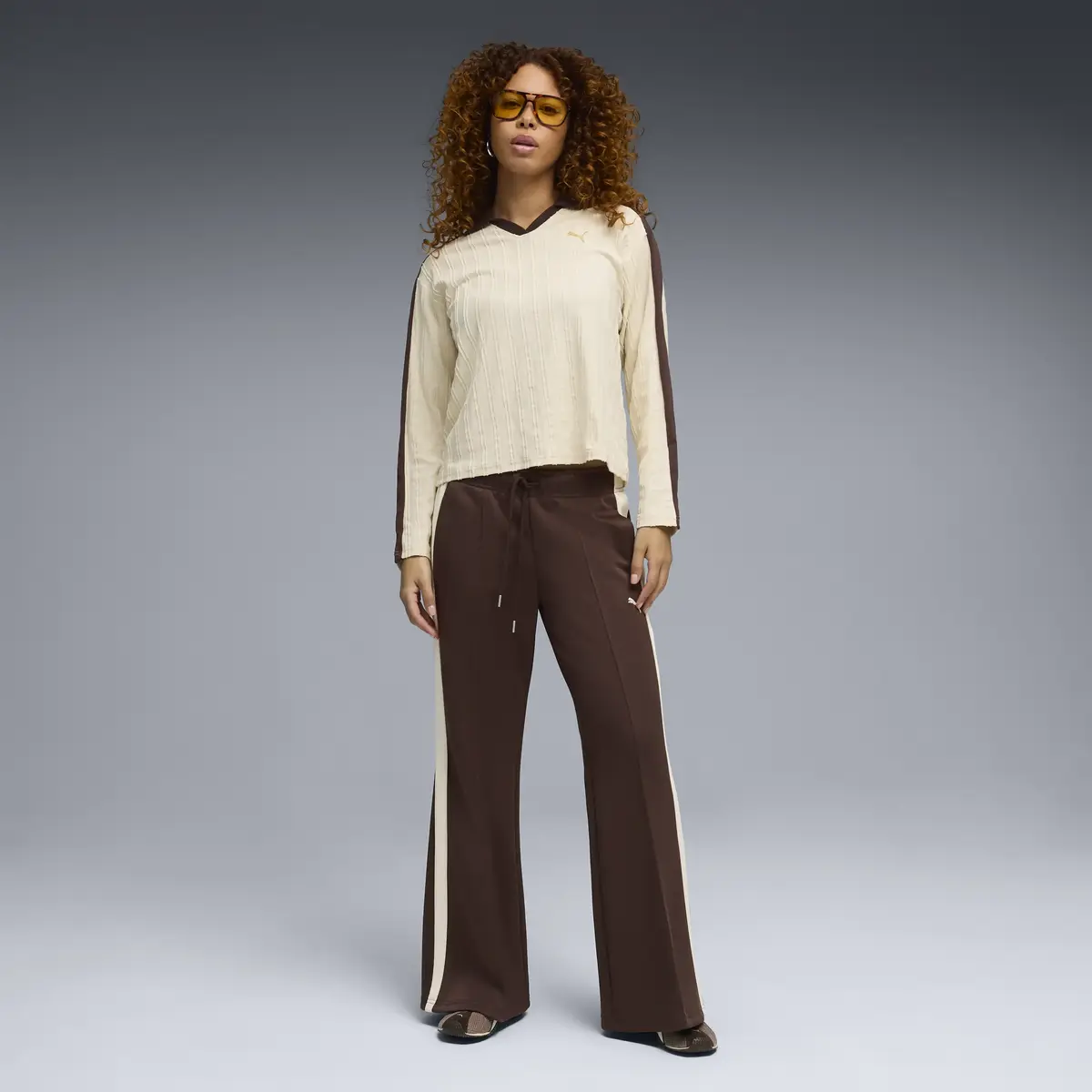 Puma T7 Relaxed Long Sleeve Polo Açık Kahve Kadın Polo Sweatshirt