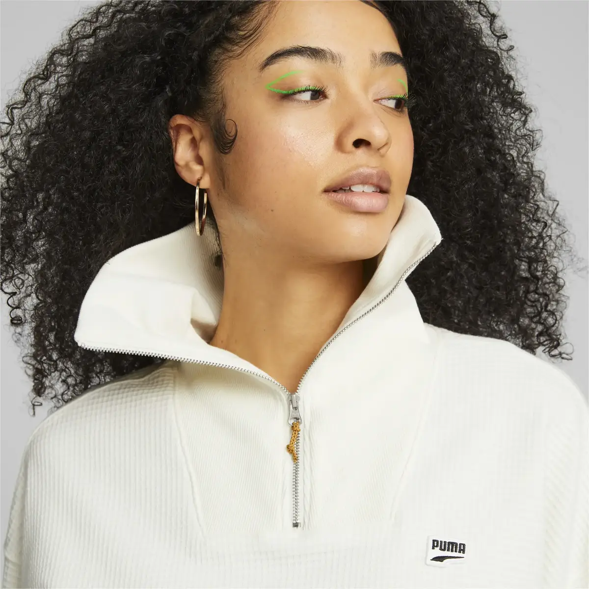 Puma DOWNTOWN Half-Zip Crew Beyaz Kadın Sweatshirt