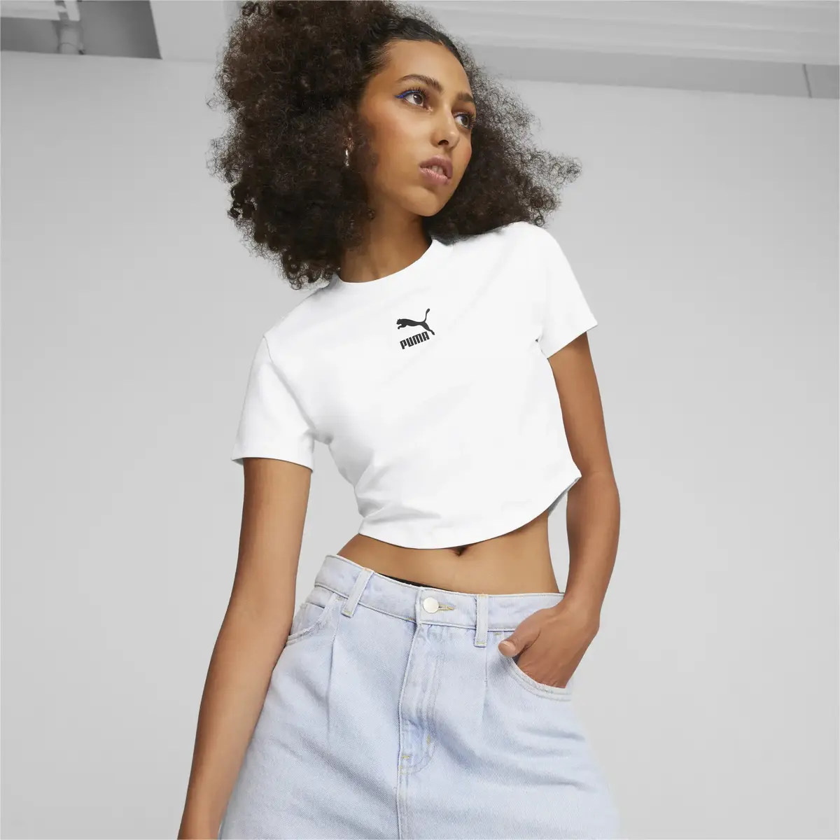 Puma DARE TO Cropped Slim Tee Beyaz Kadın T-Shirt