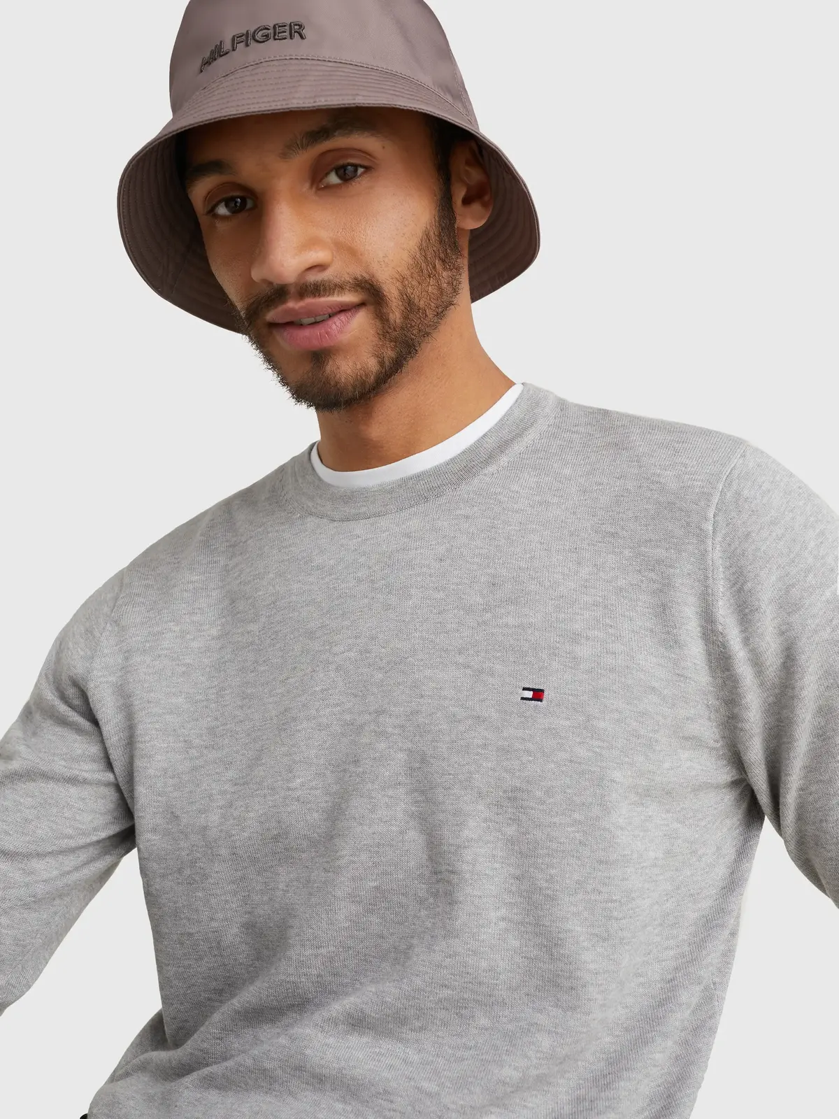 Tommy Hilfiger CORE COTTON-SILK CNE Erkek Gri Kazak