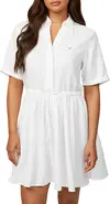 Tommy Hilfiger ESS LINEN S/S SHORT, YCF Beyaz Kadın Elbise-Etek
