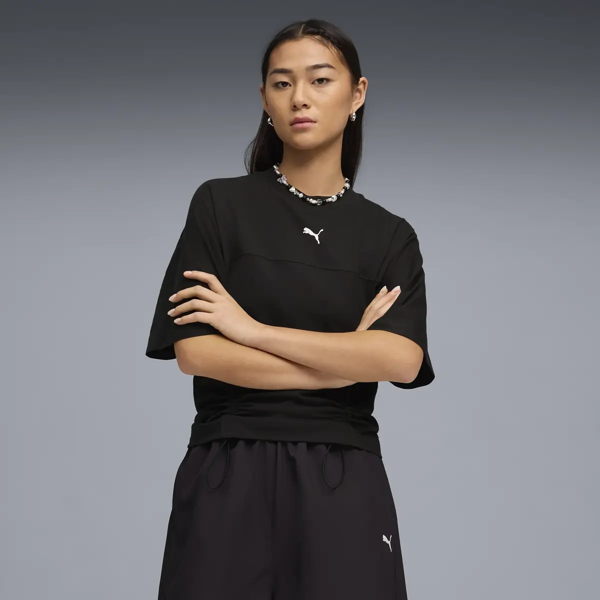 Puma DARE TO Fitted Waist Tee Siyah Kadın T-Shirt