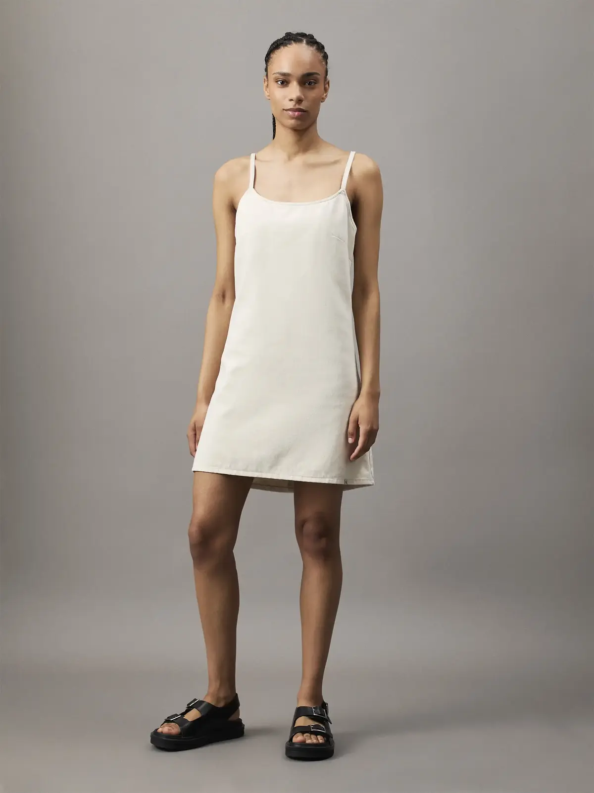 Calvin Klein ICONIC DENIM MINI DR, 1AA Beyaz Kadın Elbise-Etek