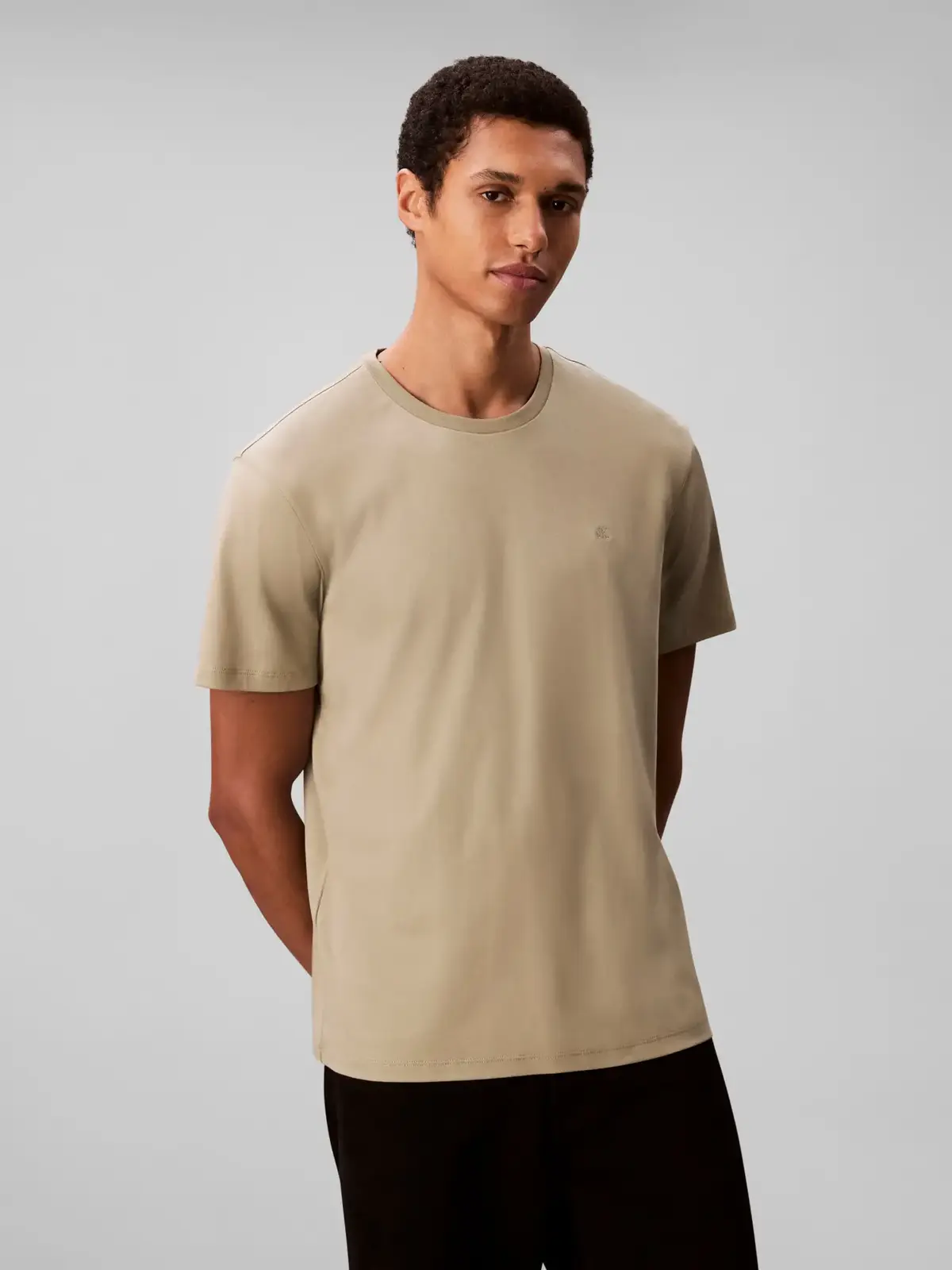 Calvin Klein SS SUPIMA CHEST EMB Bej Erkek T-Shirt