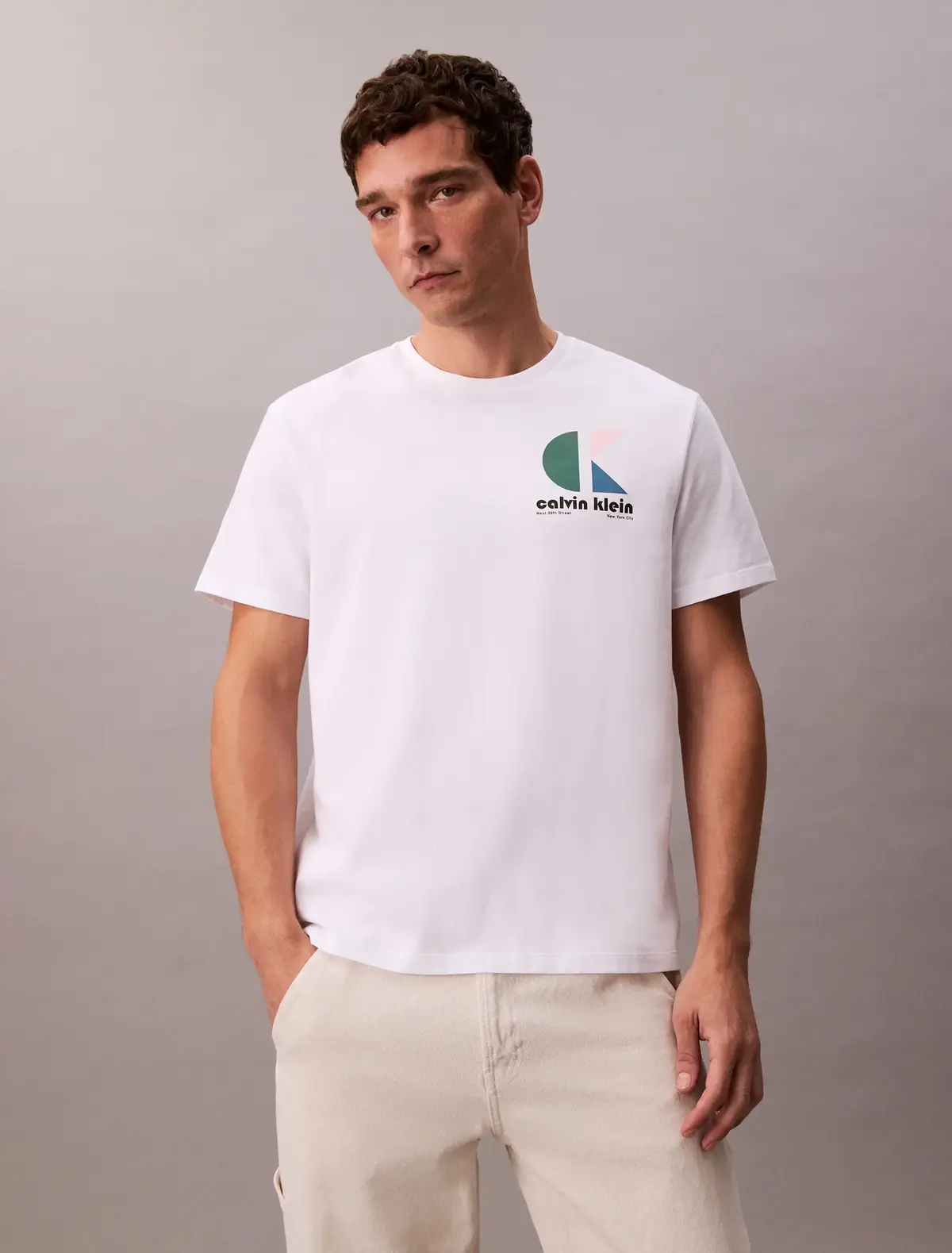 Calvin Klein SS 20S CK BAUHAUS LO, YAA Beyaz Erkek T-Shirt