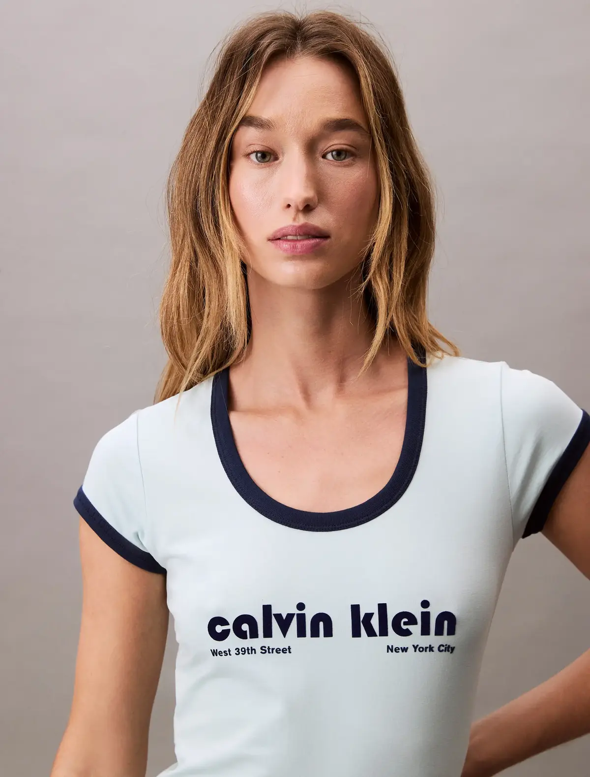 Calvin Klein SS PIMA CO GRAPHIC S, XE2 Açık Mavi Kadın Elbise
