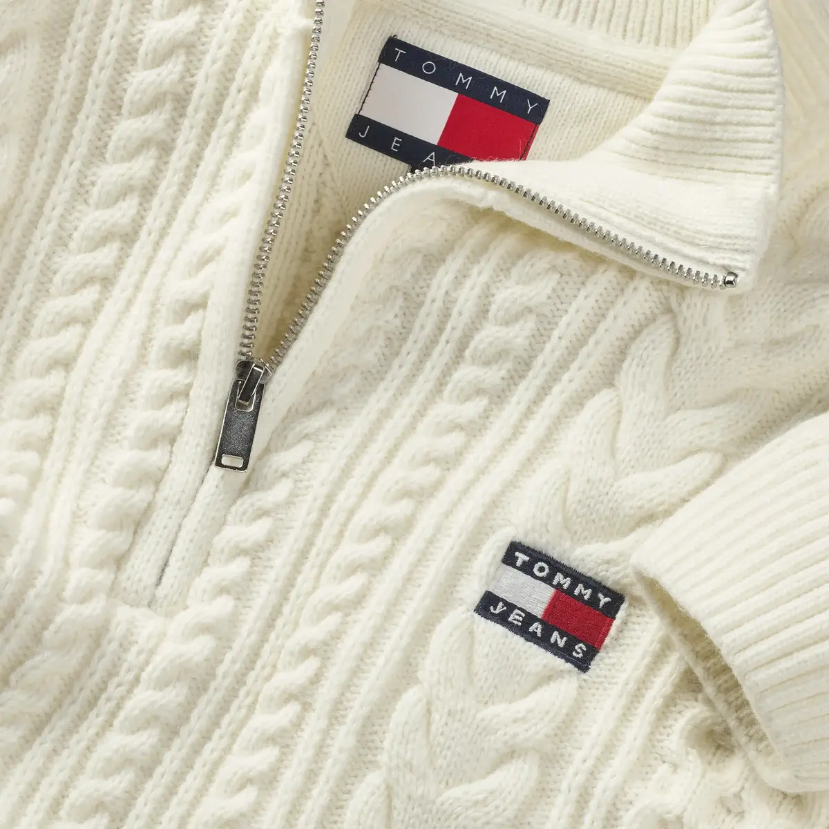 Tommy Hilfiger TJM REG CABLE S FLAG Erkek Beyaz Kazak