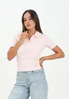 Calvin Klein A - WOVEN LABEL 2X2 RIB POLO Pembe Kadın Polo T-Shirt Calvin Klein A - WOVEN LABEL 2X2 RIB POLO Pembe Kadın Polo T-Shirt
