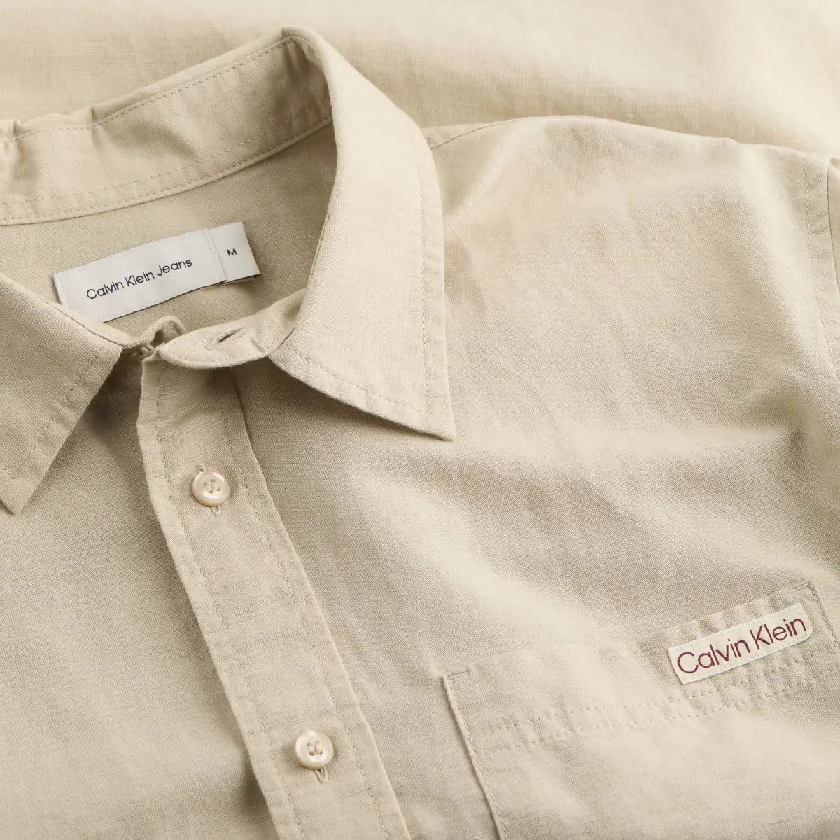 Calvin Klein LINEN COTTON SHIRT, PF0 Bej Erkek Gömlek