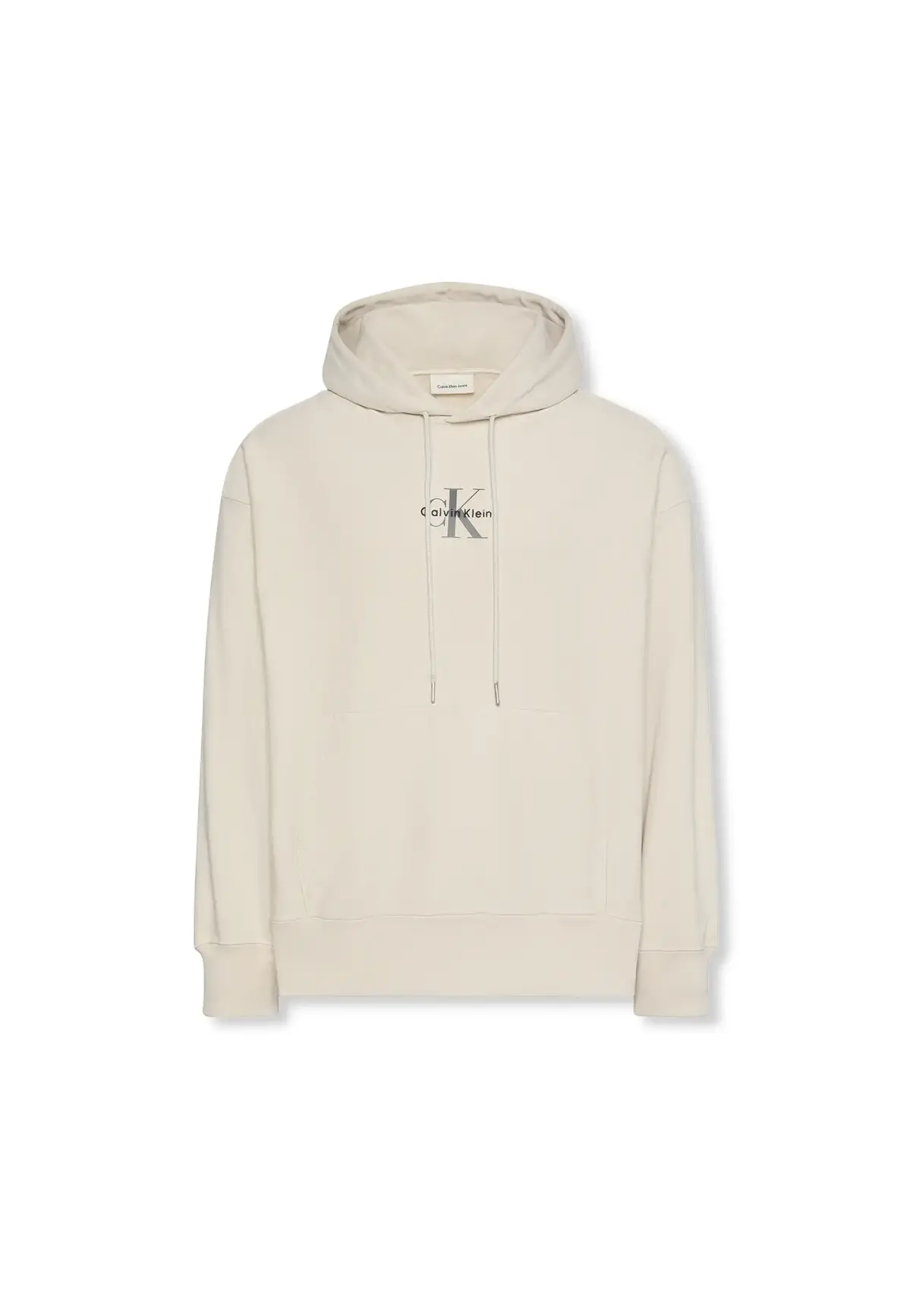 Calvin Klein PREMIUM TERRY MICRO Bej Erkek Kapüşonlu Sweatshirt