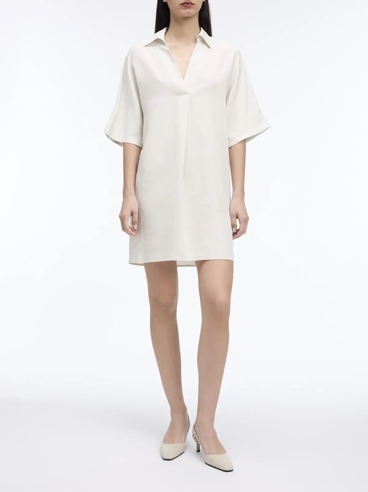 Calvin Klein LINEN BLEND HS SHIRT, ADA Beyaz Kadın Elbise-Etek