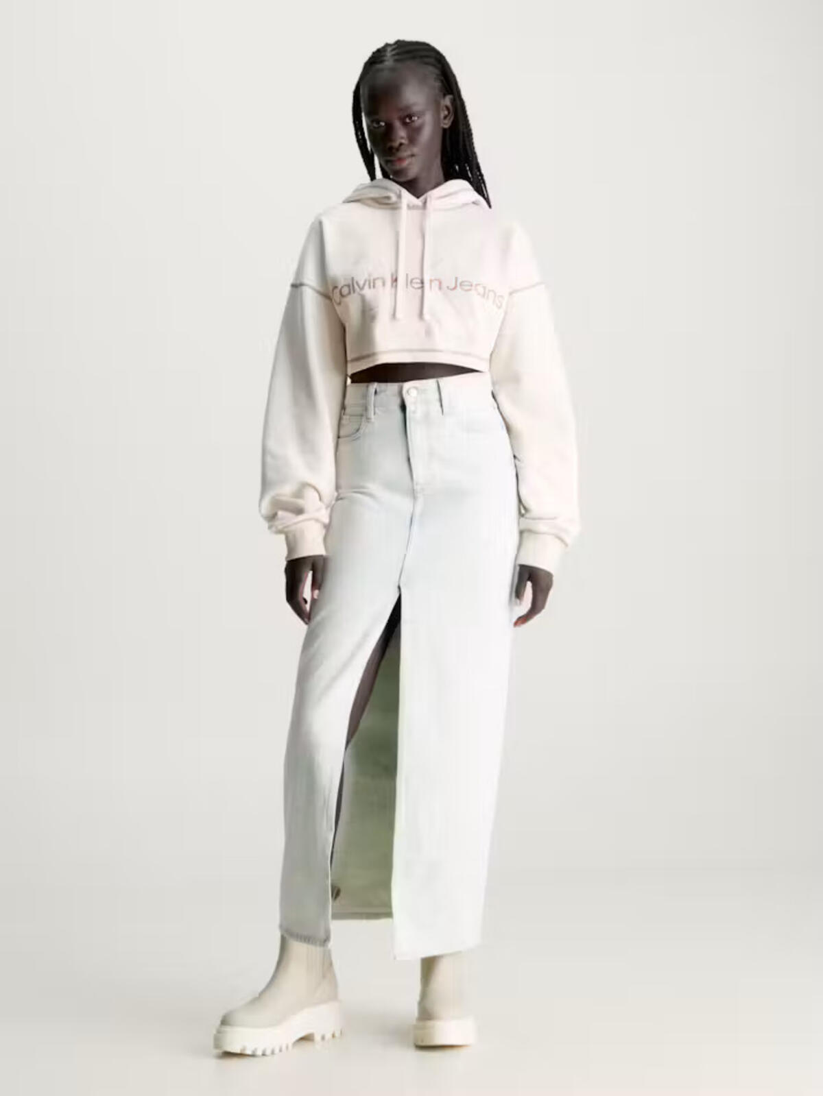 Calvin Klein FRONT SPLIT MAXI DEN, 1AA Kadın Buz Mavisi Kot Etek