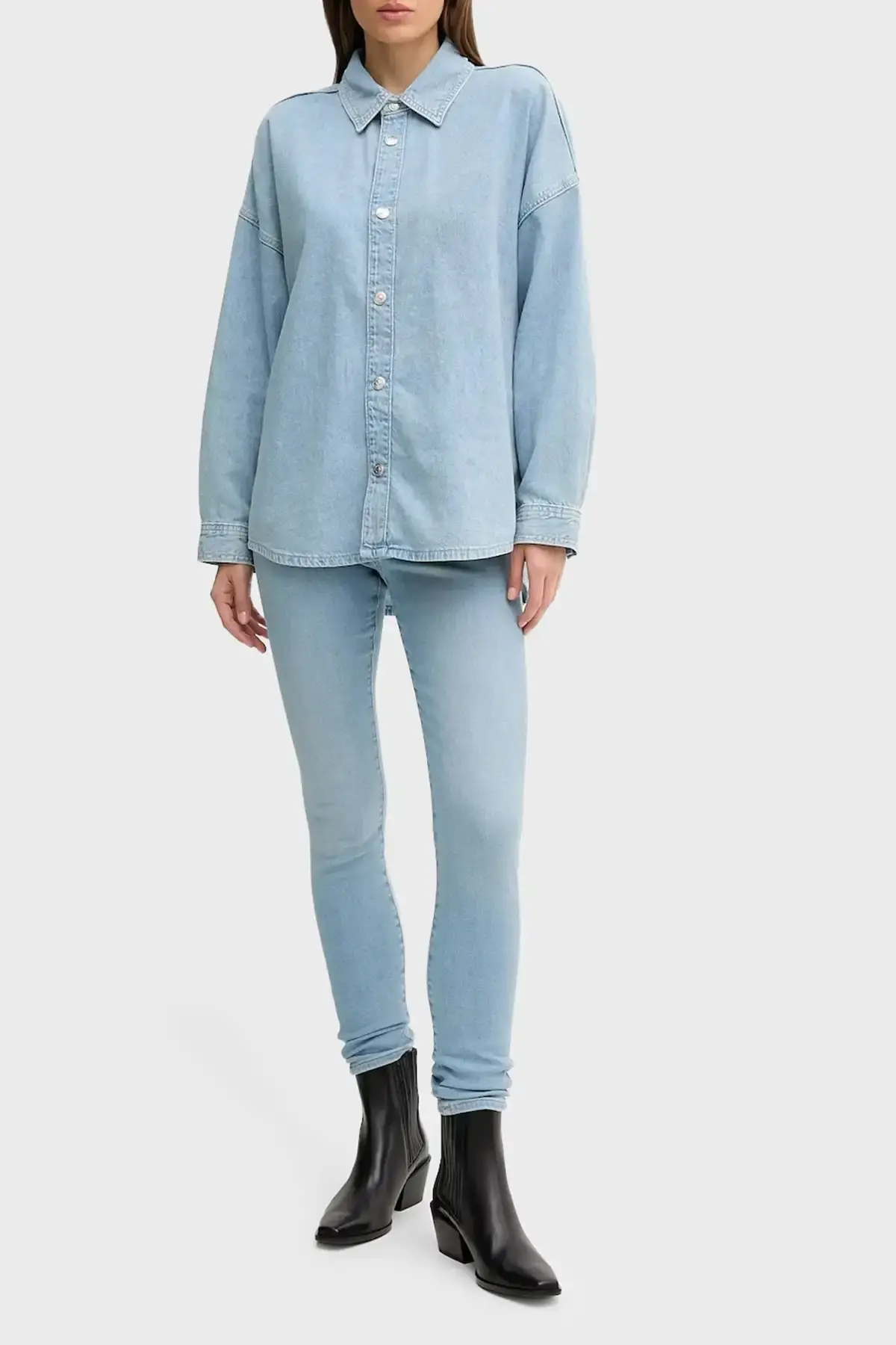 Calvin Klein RELAXED LINEN DENIM SHIRT AARON Mavi Kadın Gömlek Calvin Klein RELAXED LINEN DENIM SHIRT AARON Mavi Kadın Gömlek