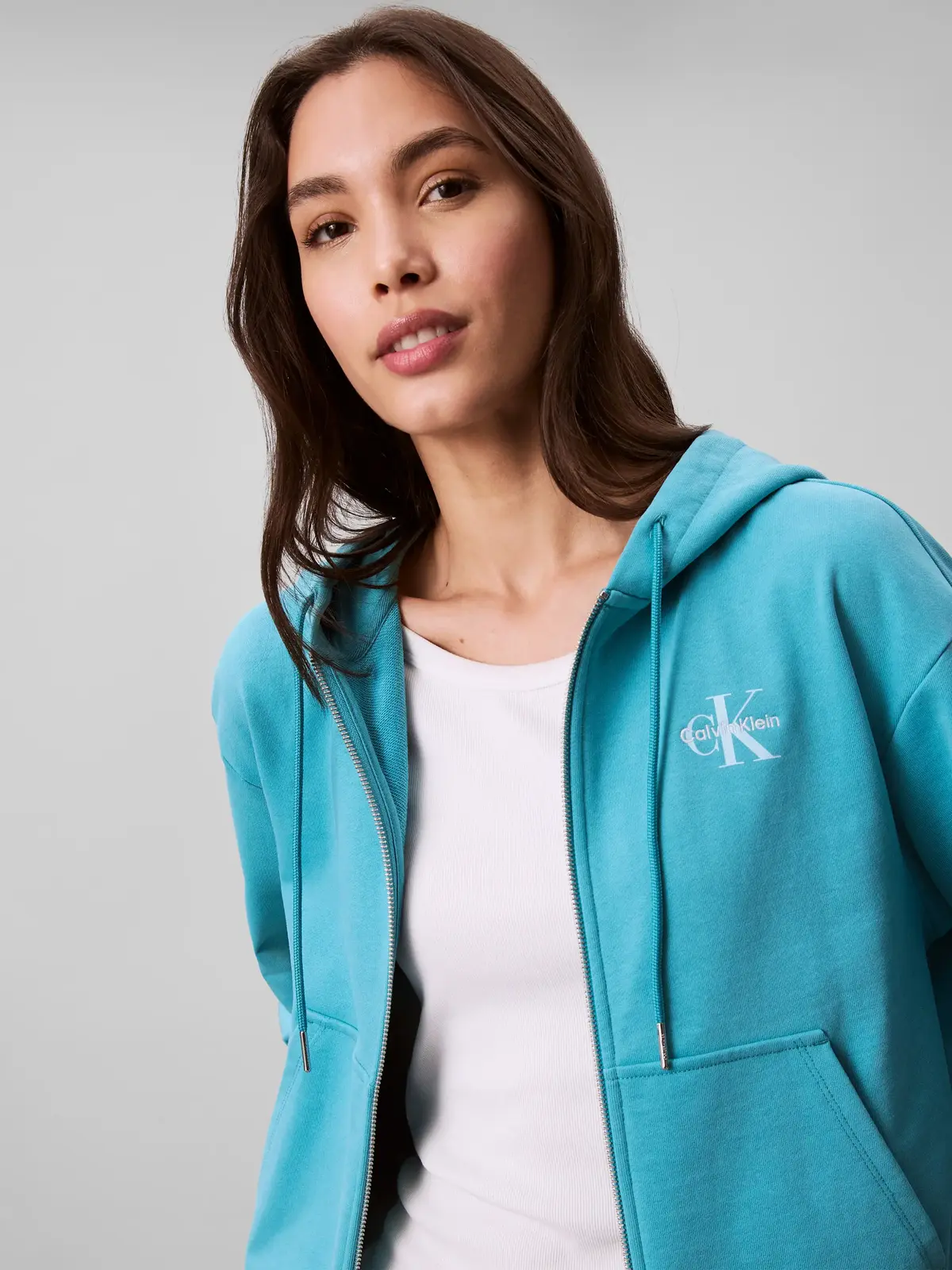 Calvin Klein MONOLOGO FRENCH TERRY FZ BF HOOD Yeşil Kadın Sweatshirt