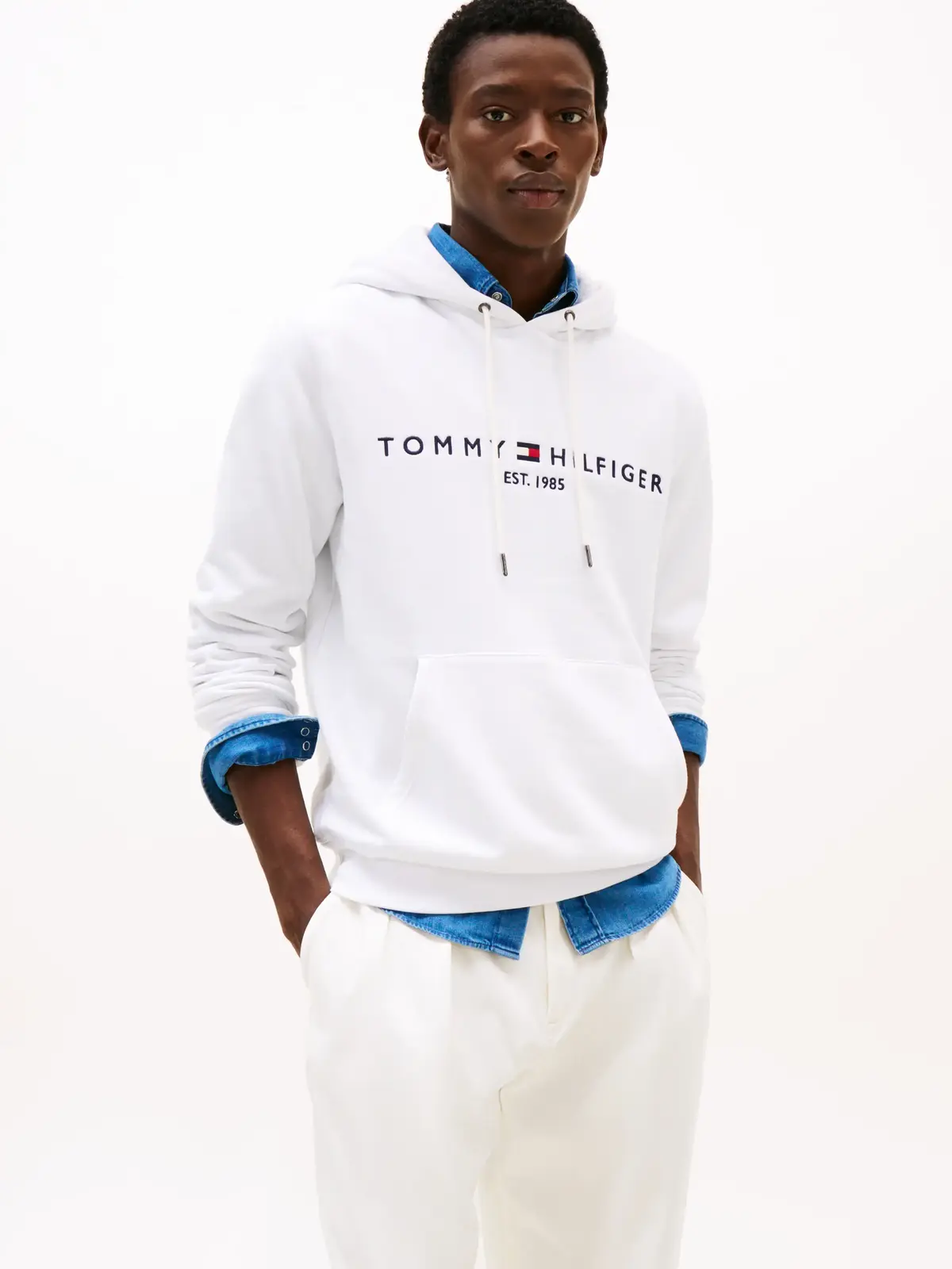 Tommy Hilfiger TOMMY LOGO HOODY, YBR Beyaz Erkek Sweatshirt