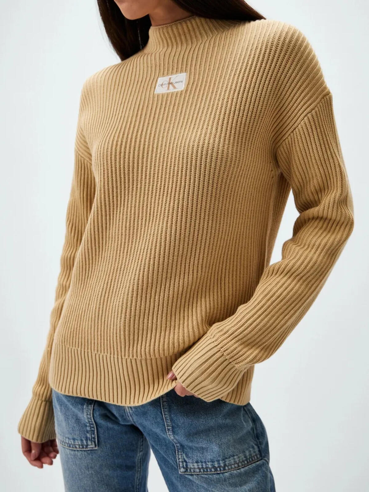Calvin Klein WOVEN LABEL LOOSE SW, RAE Kadın Bej Kazak