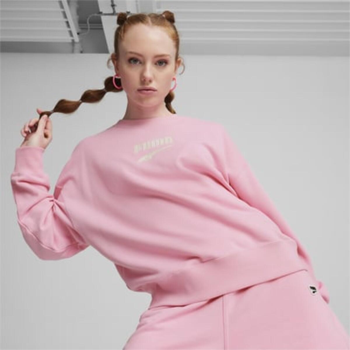 Puma DOWNTOWN Oversized Crew Pembe Kadın Hoodie