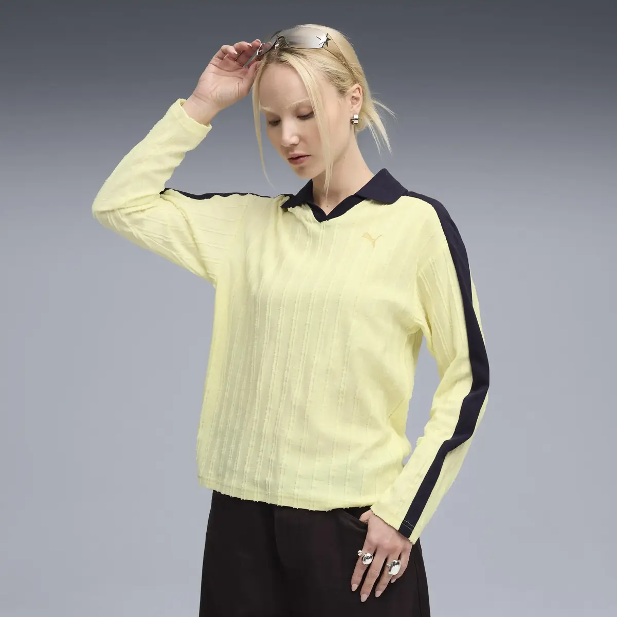 Puma T7 Relaxed Long Sleeve Polo Sarı Kadın Polo T-Shirt