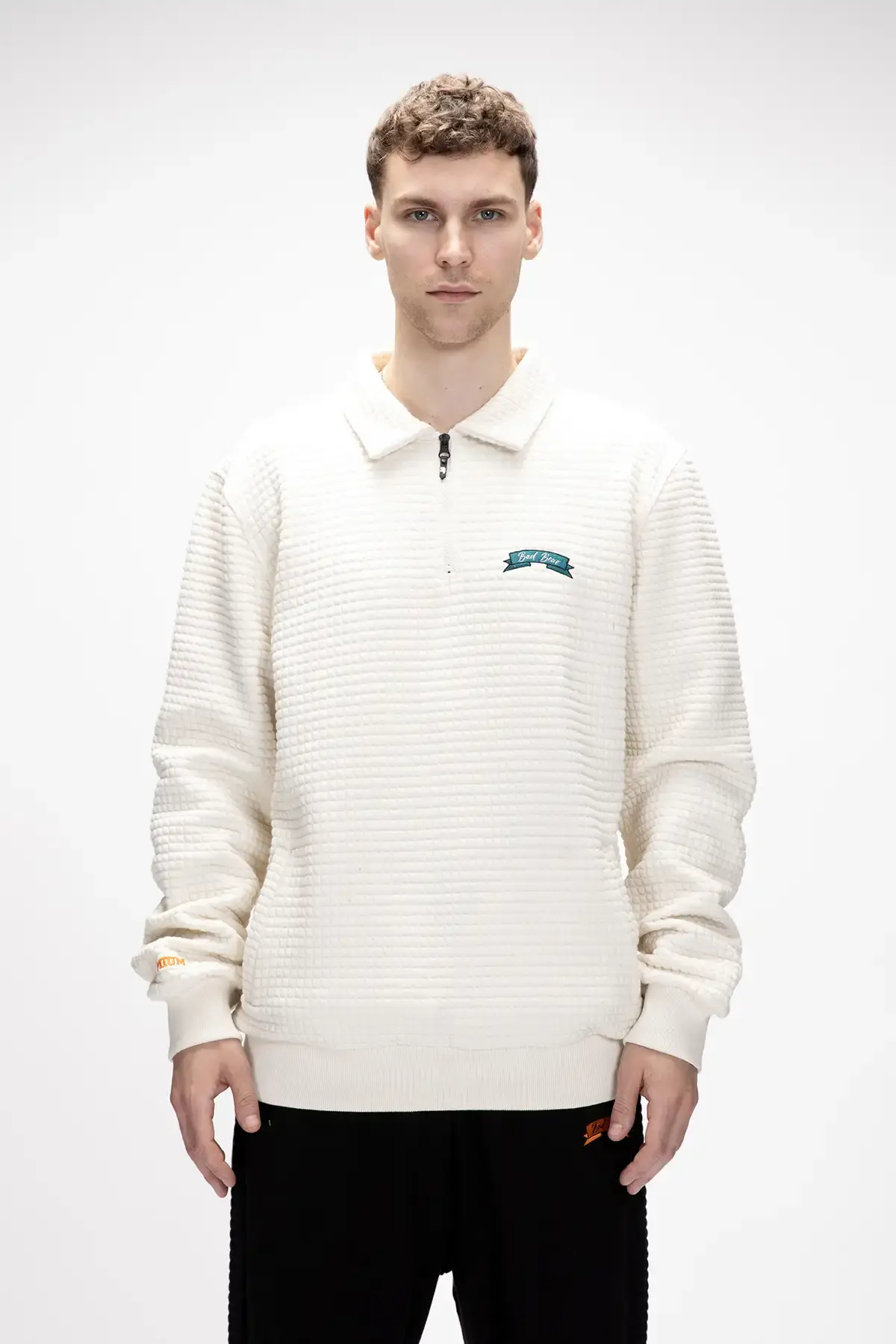 BAD BEAR DIEZ HALF ZIP Erkek Beyaz Fermuarlı Sweatshirt