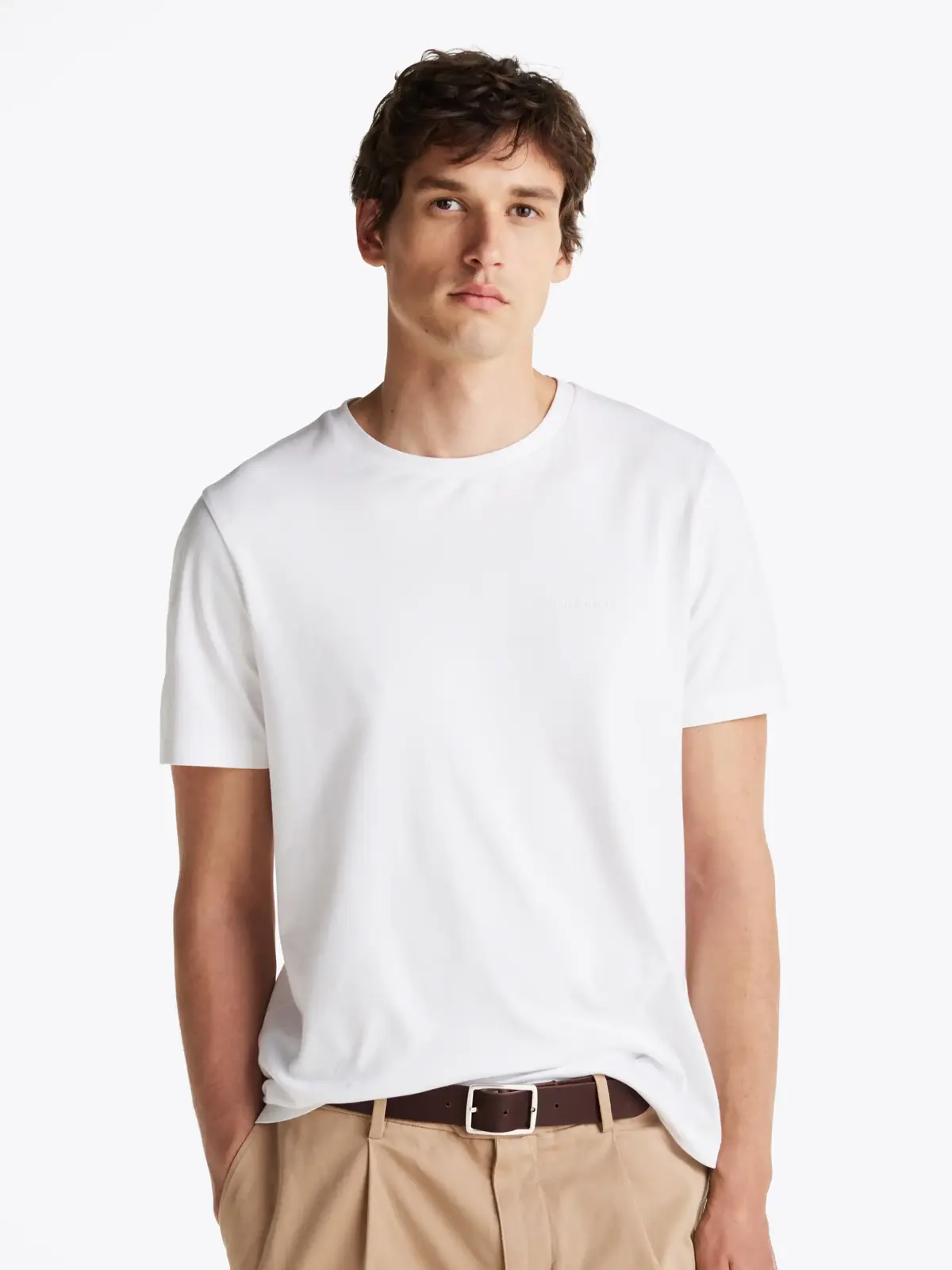 Tommy Hilfiger LIGHT INTERLOCK TEE, YBR Beyaz Erkek T-Shirt & Polo