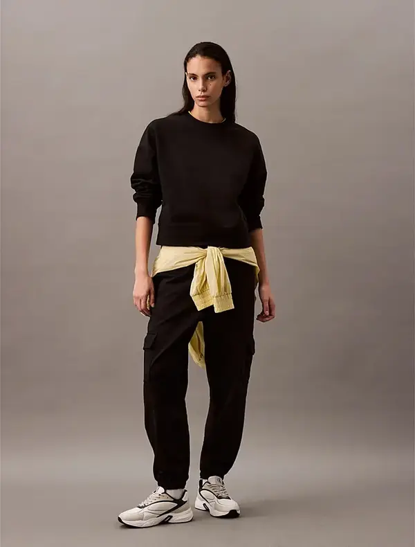 Calvin Klein LS ARCHIVE LOGO FRENCH TERRY RLX Siyah Kadın Sweatshirt