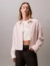 Calvin Klein YD STRIPE BOXY CROPPED SHIRT Bej Kadın Tişört
