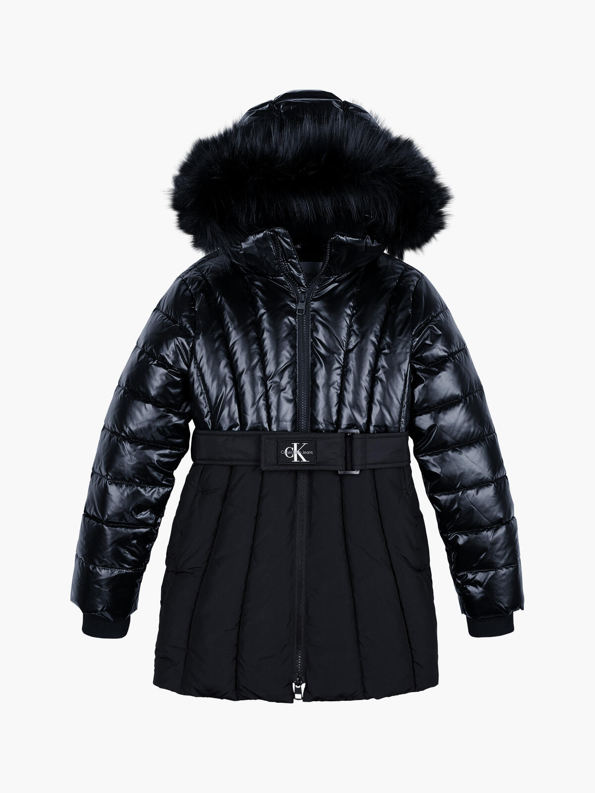 Calvin Klein LONG BELTED PUFFER C Kadın Siyah Şişme Mont