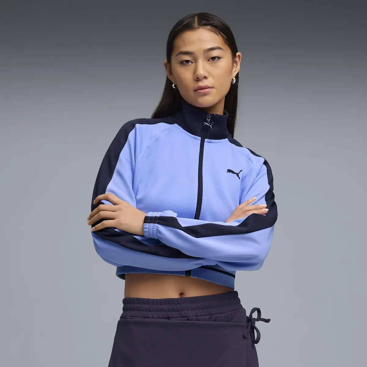 Puma T7 Pique Cropped Jacket Mavi Kadın Crop Ceket
