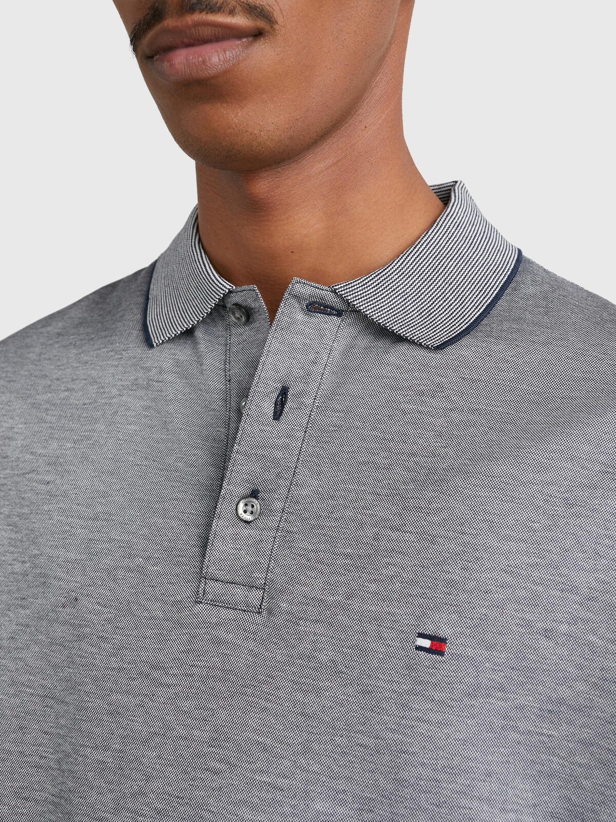 Tommy Hilfiger OXFORD LOGO COLLAR R Erkek Gri Polo T-Shirt