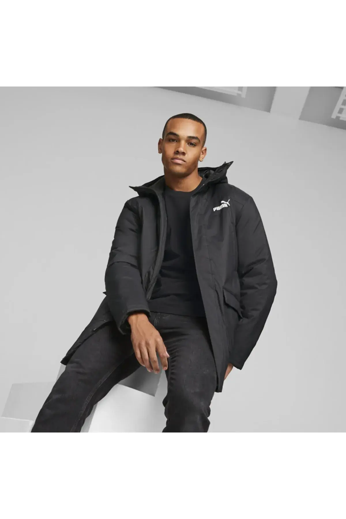 Puma Padded Hooded Parka Siyah Erkek Uzun Parka Mont