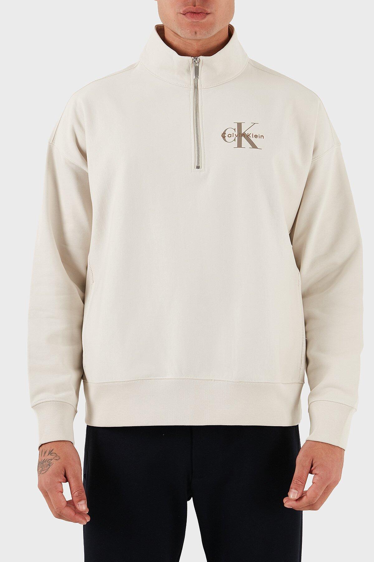 Calvin Klein LS CHUNKY PIQUE RLXD Beyaz Regular Fit Erkek Sweatshirt