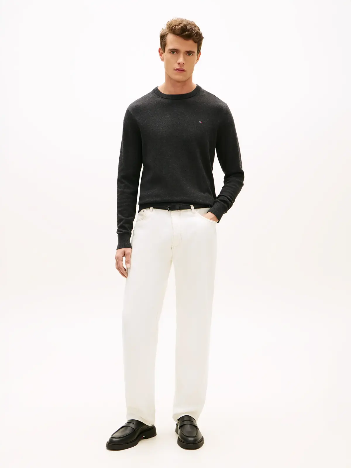 Tommy Hilfiger PIMA ORG CTN CASHMER, P92 Gri Erkek Kazak