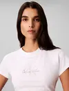 Calvin Klein SS SLIM FIT BABY MON, YAF Beyaz Kadın T-Shirt