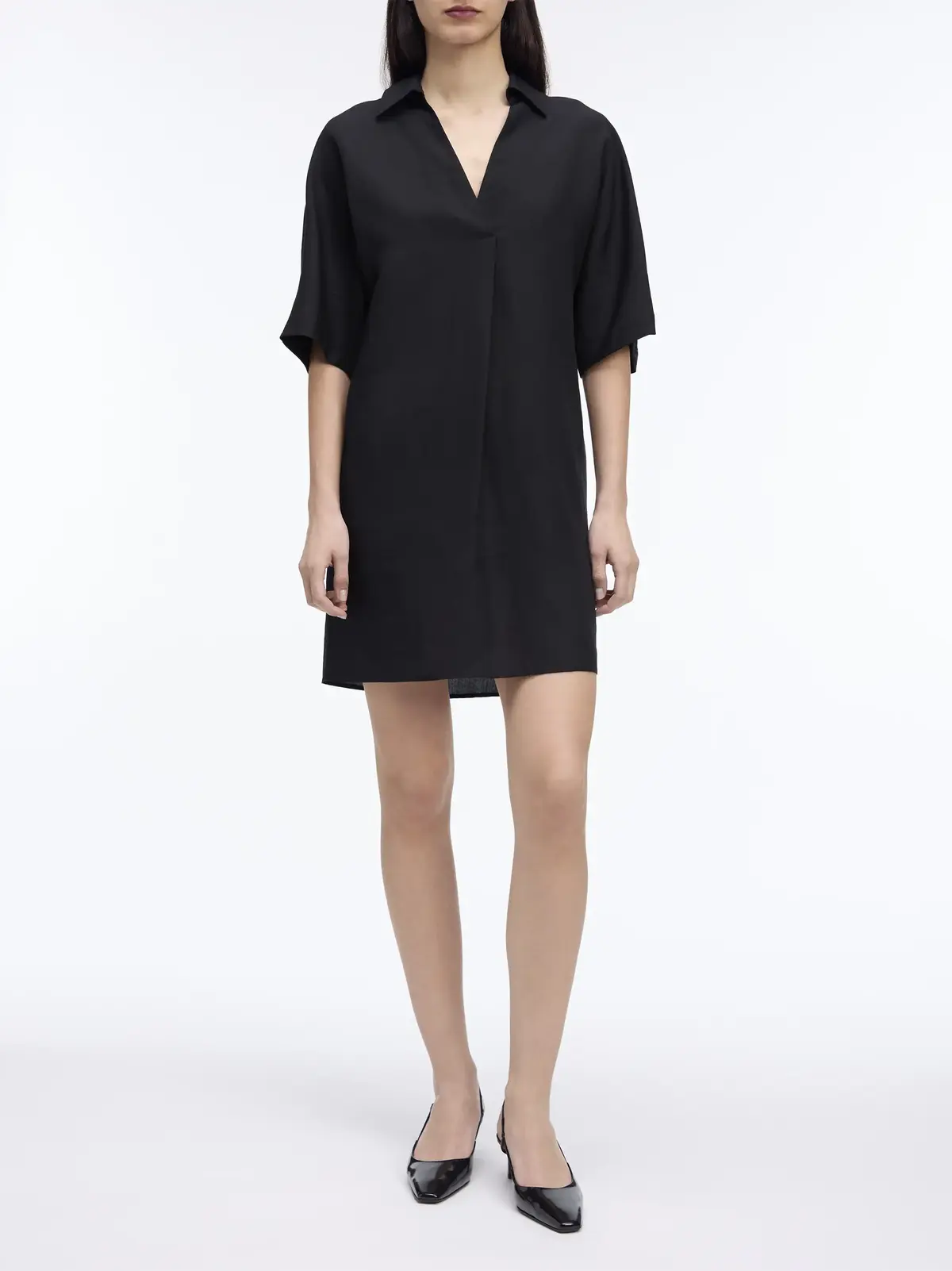 Calvin Klein LINEN BLEND HS SHIRT, BEH Siyah Kadın Elbise-Etek