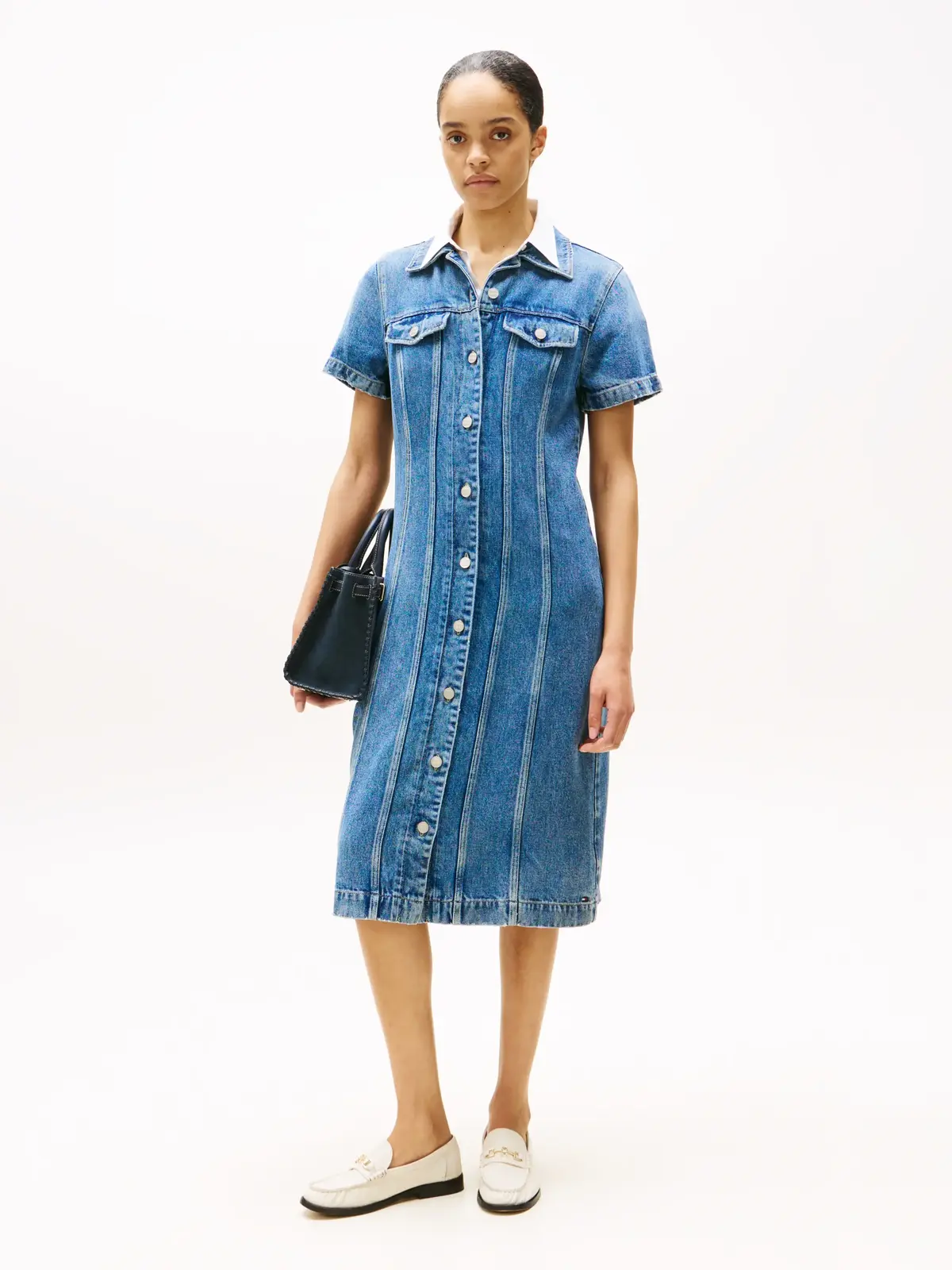 Tommy Hilfiger DNM LANA MIDI SHIRT, 1A5 Mavi Kadın Kot Elbise