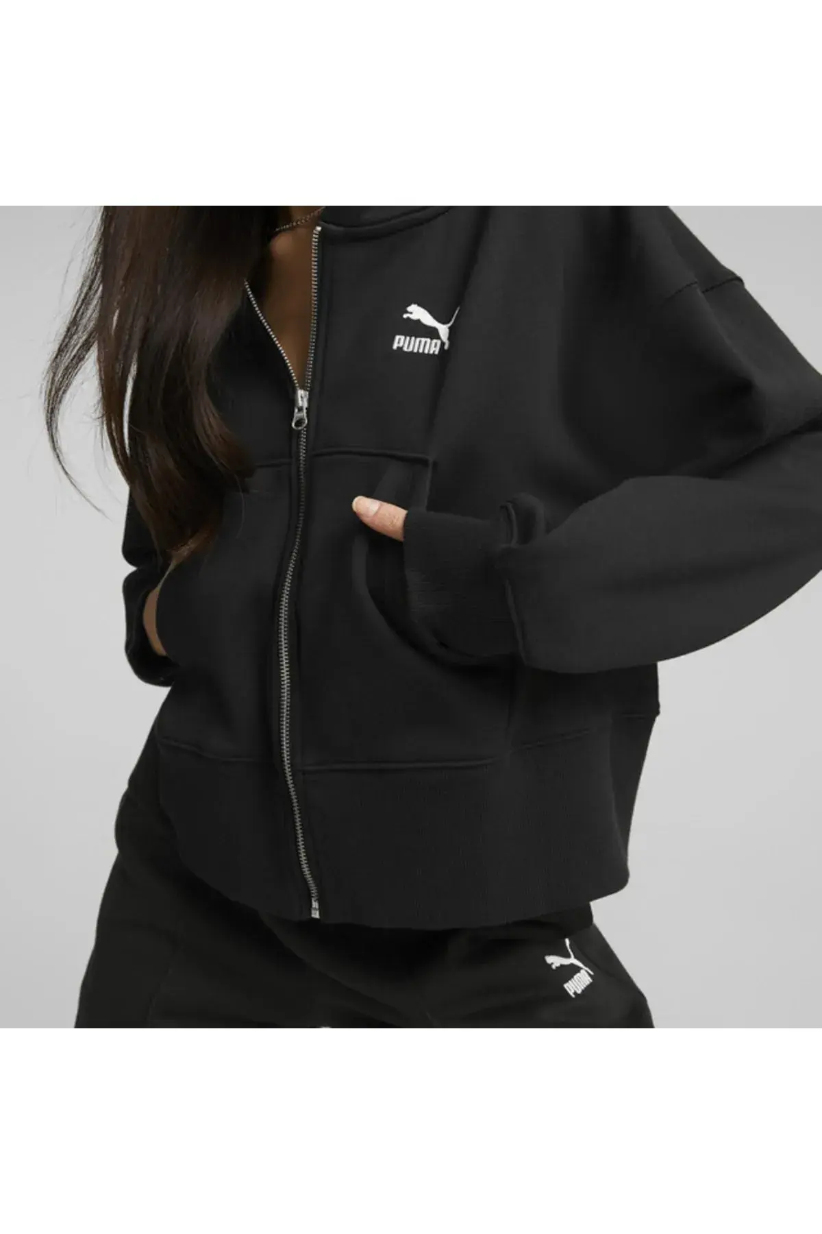 Puma Classics Oversized Full-Zip Siyah Kadın Fermuarlı Sweatshirt
