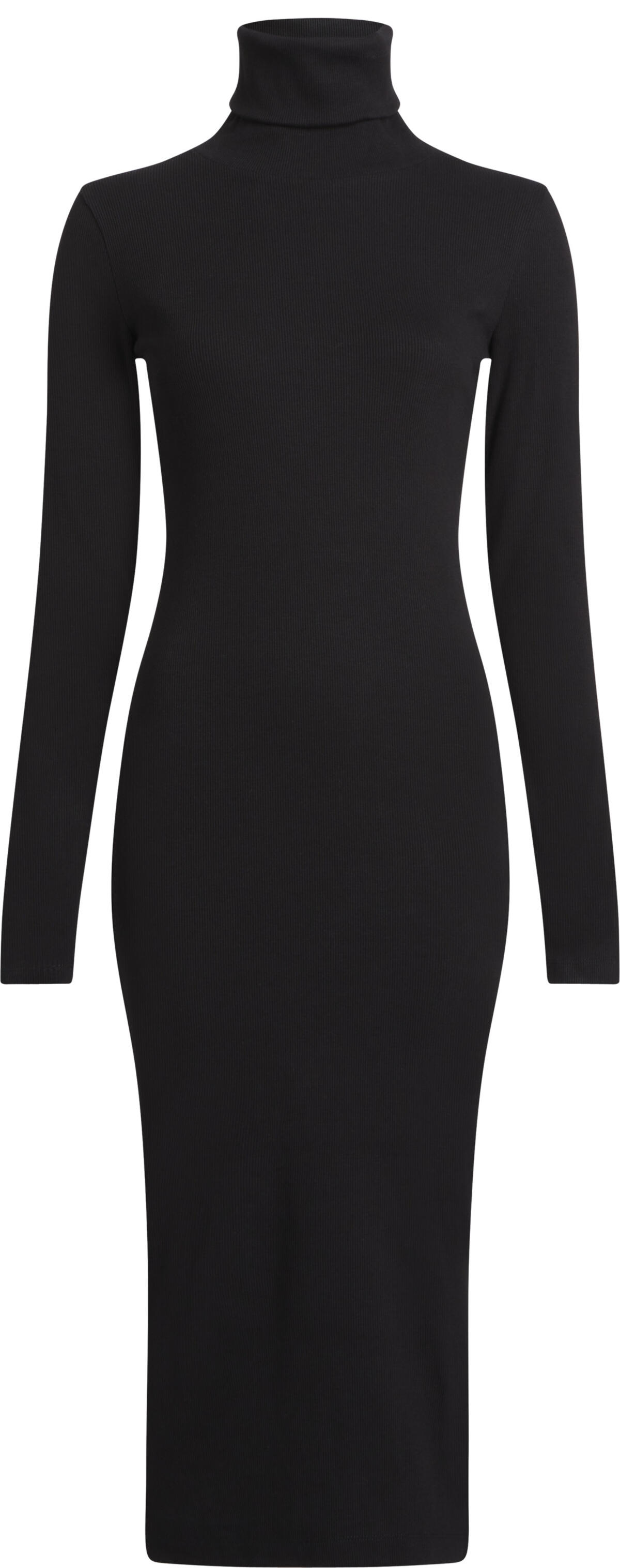 Calvin Klein LOGO ELASTIC RIB LON Kadın Siyah Elbise