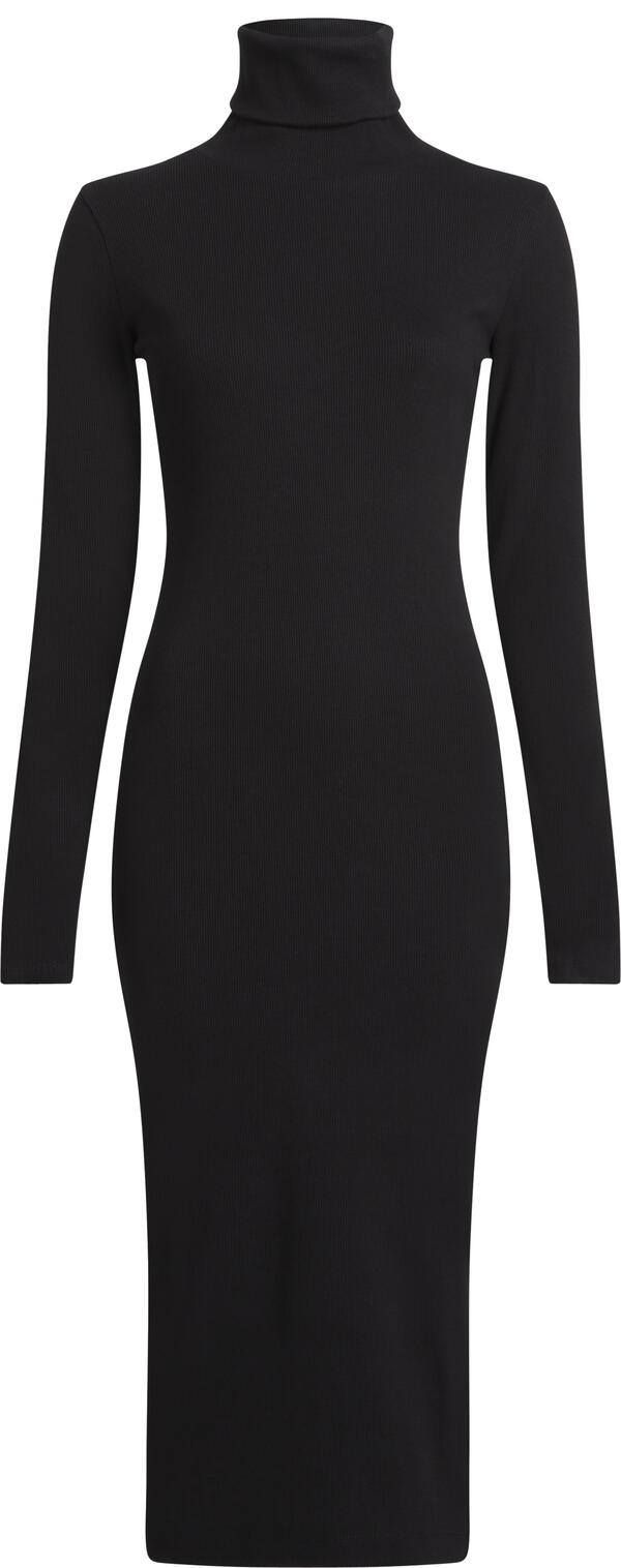 Calvin Klein LOGO ELASTIC RIB LON Kadın Siyah Elbise