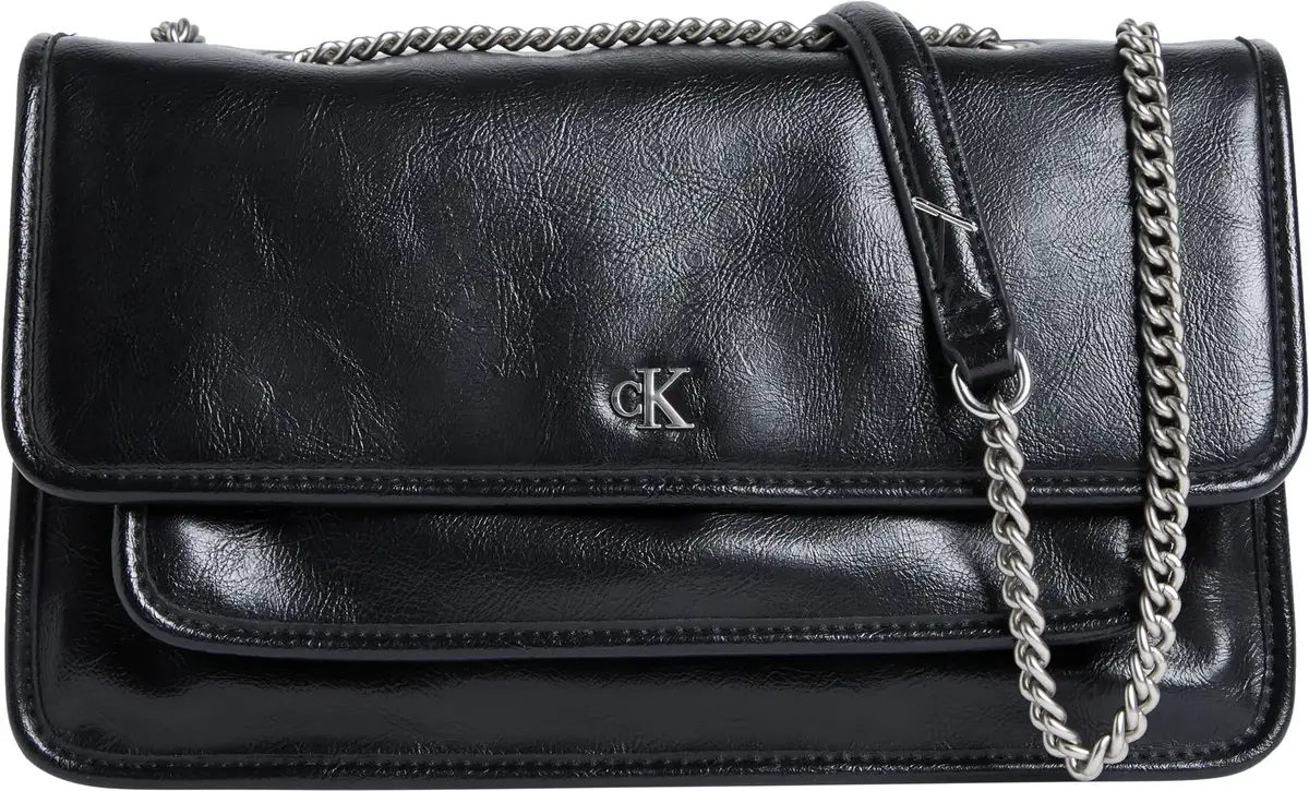 Calvin Klein CHAIN EW FLAP CONV C, UB1 Siyah Kadın Çanta & Cüzdan