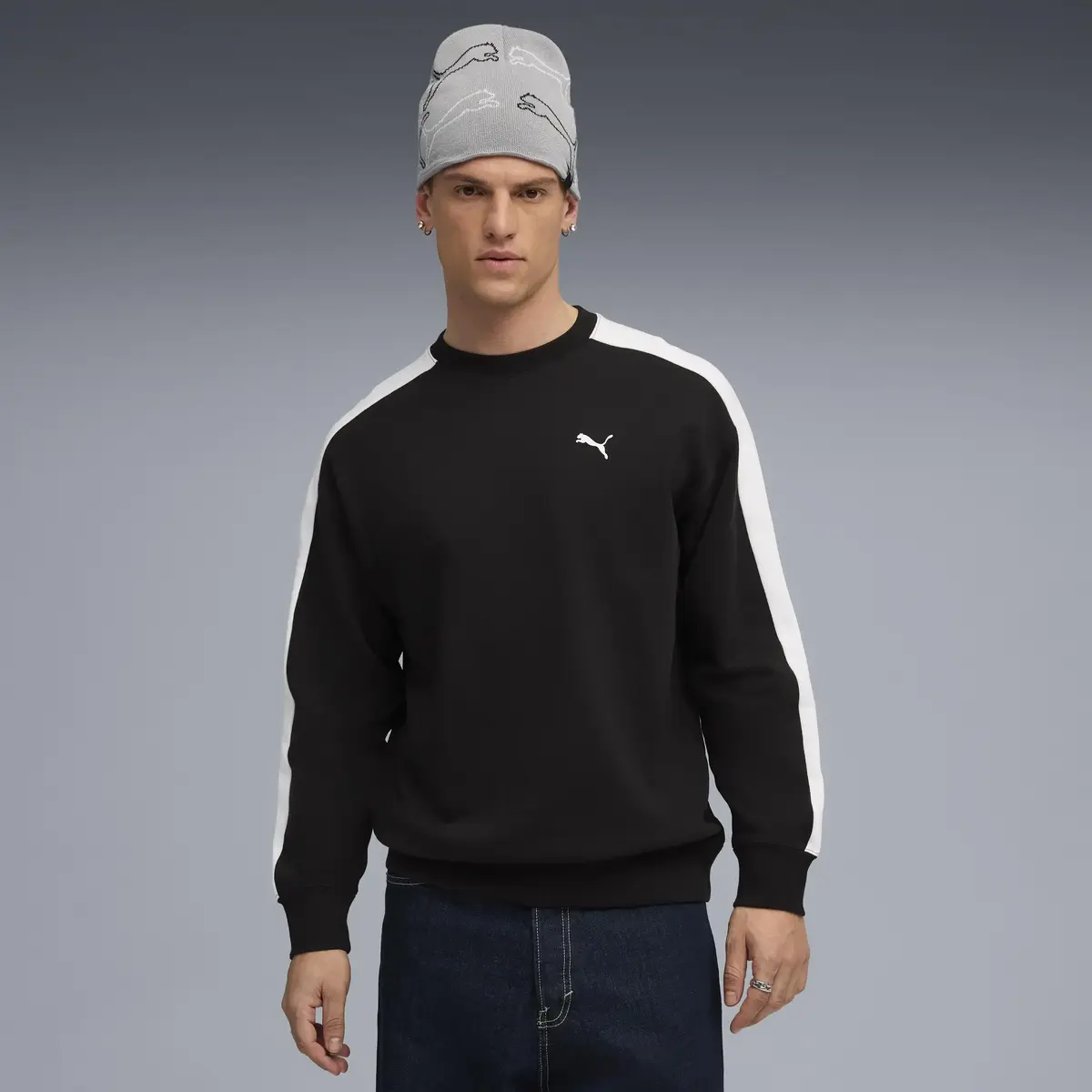 Puma T7 Relaxed Crew Siyah Erkek Sweatshirt