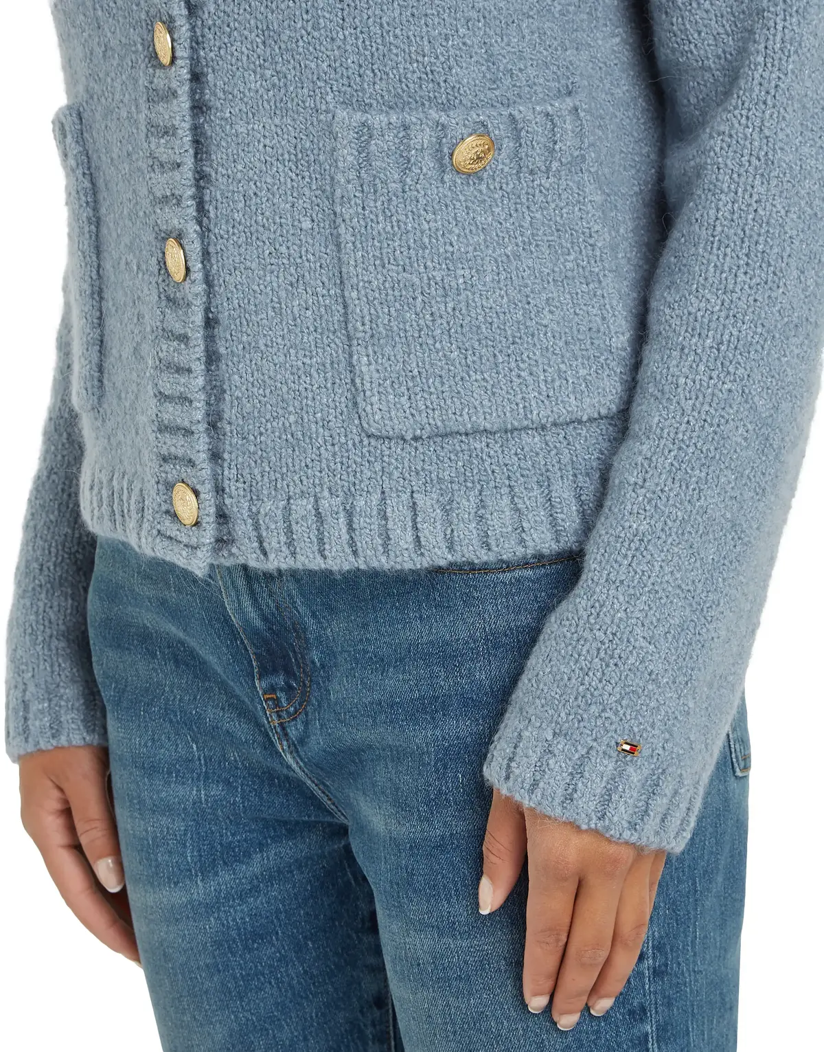 Tommy Hilfiger TEXTURED GOLD BUTTON, DY9 Mavi Kadın Kazak