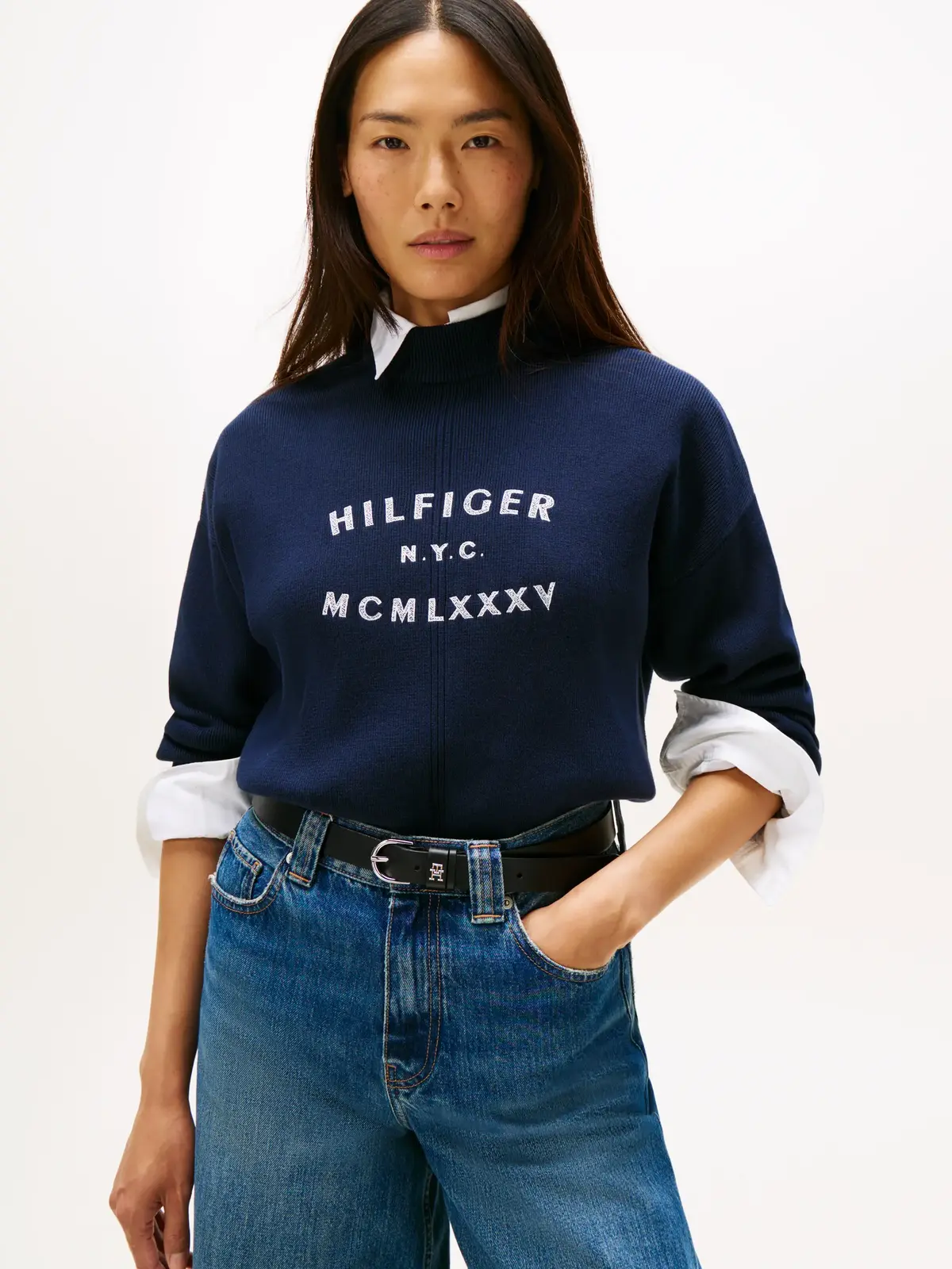 Tommy Hilfiger COMPACT KNIT GRAPHIC, C1G Lacivert Kadın Kazak