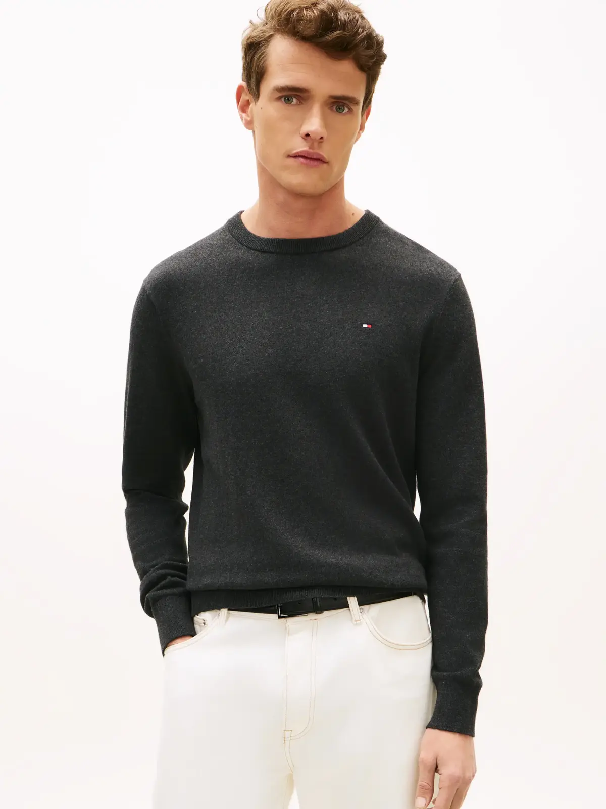 Tommy Hilfiger PIMA ORG CTN CASHMER, P92 Gri Erkek Kazak