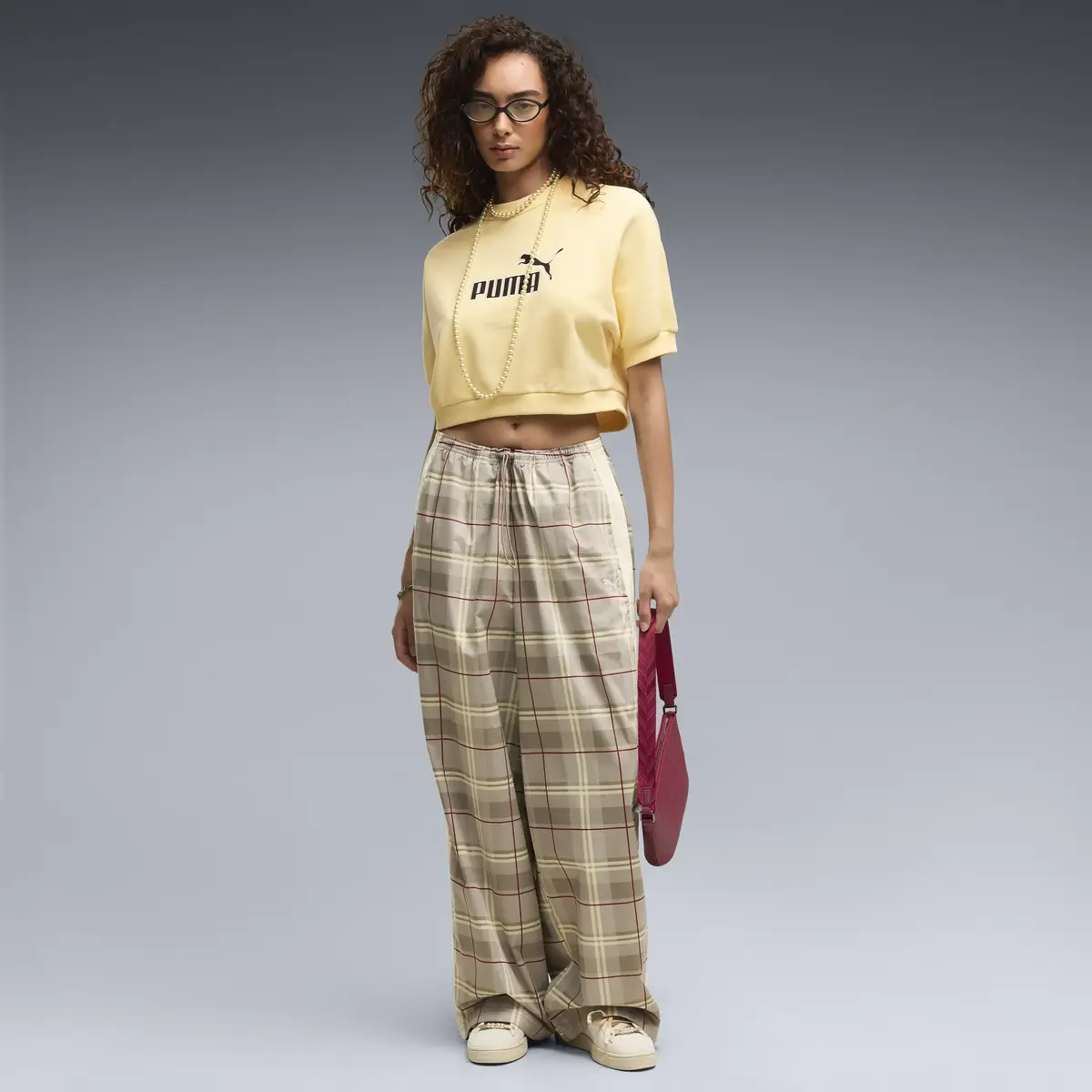 Puma T7 Tartan Woven Pants Bej Kadın Pantolon