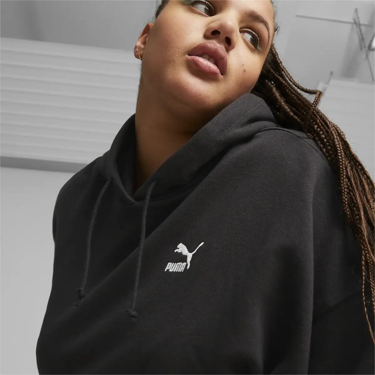 Puma CLASSICS Cropped Hoodie Siyah Kadın Sweatshirt