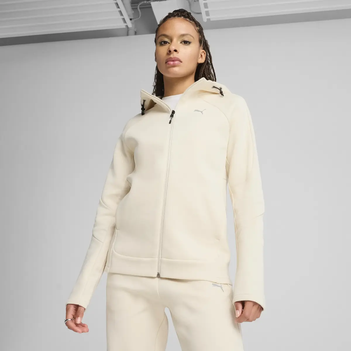 PUMA EVOSTRIPE Full-Zip Hoodie Bej Kadın Fermuarlı Ceket